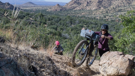 Challenging hike-a-bike up and over the Cochise Stronghold.